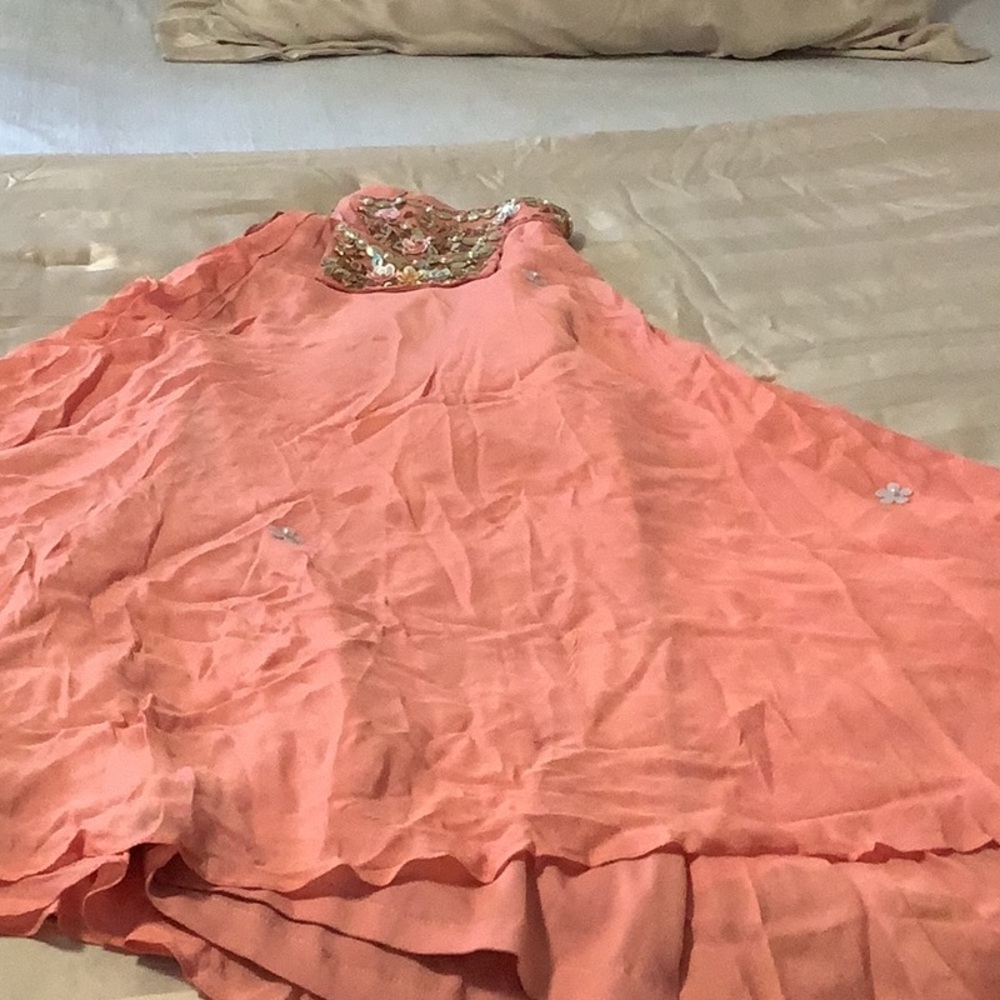 Embellished Coral Pink Beaded Bra Top - Picture 4 of 16